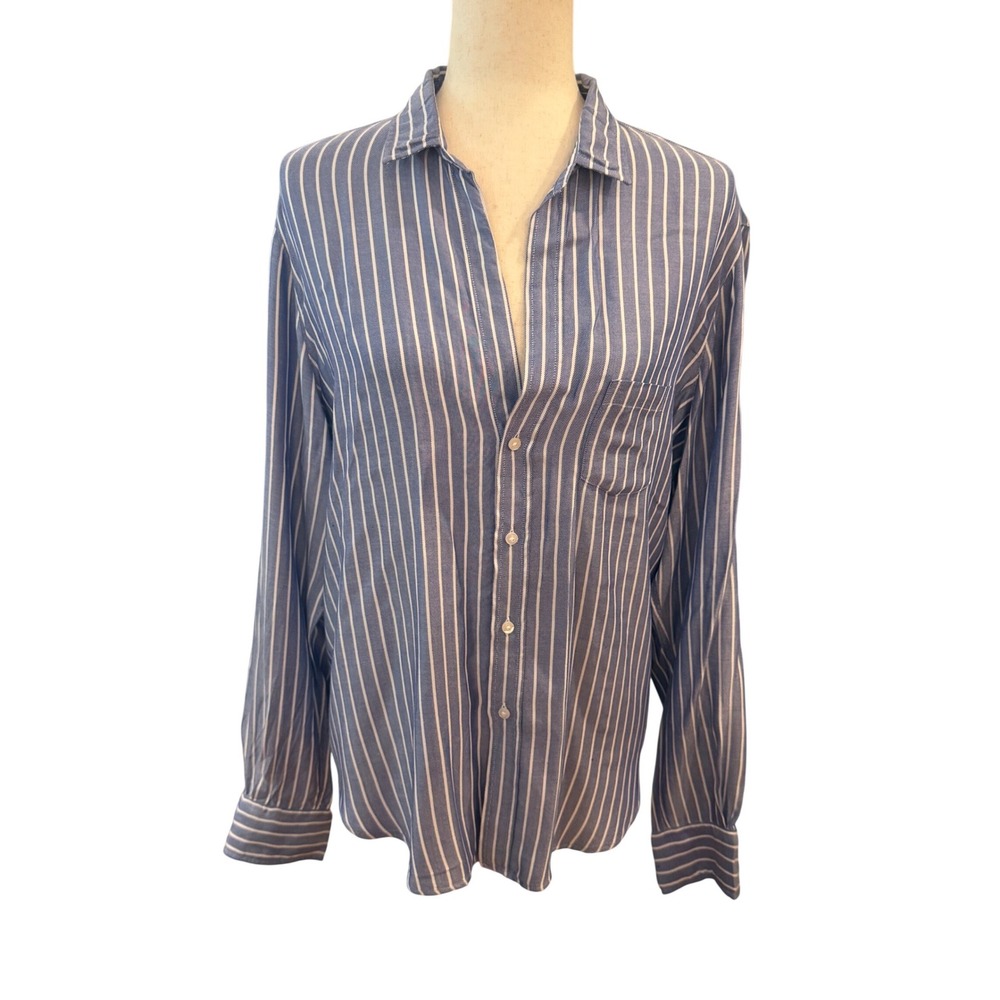 Frank & Eileen Eileen Button Up Shirt Medium Blue White Stripe Modal Italy